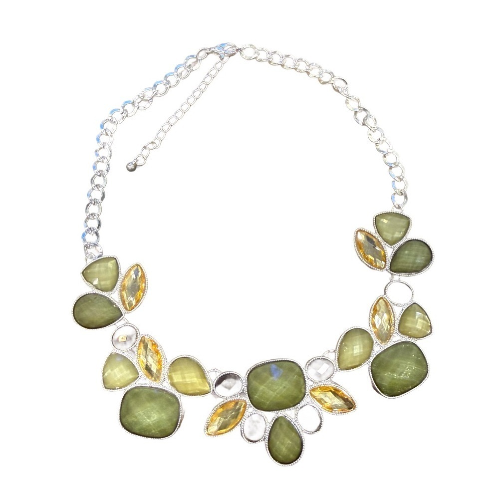 Peridot Citrine Colored Crystal Statement Y2K Chunky Necklace